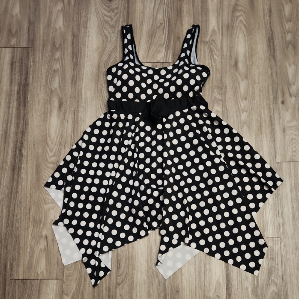 Swimdress Black & White Polka Dot With Built-in Shorts Bottoms & Padded Top